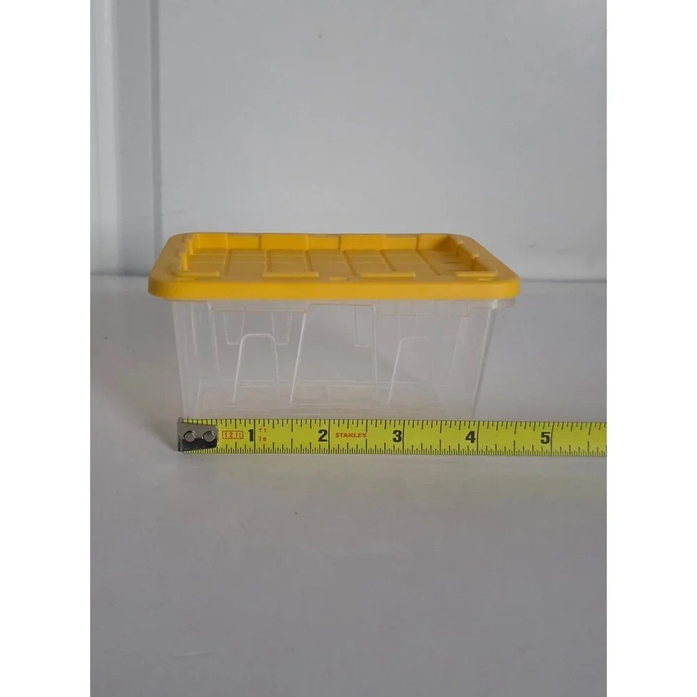 2x Lowe's Teeny Tiny Tote Mini Plastic Storage Totes With Lid.. Clear & Yellow